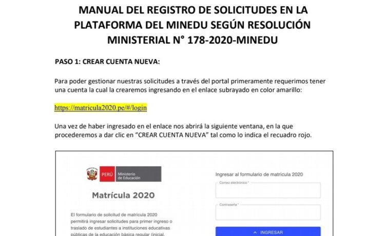 MANUAL DEL REGISTRO DE SOLICITUDES EN LA PLATAFORMA DEL MINEDU - MATRICULA 2020