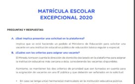 MATRÍCULA ESCOLAR EXCEPCIONAL 2020 - PREGUNTAS Y RESPUESTAS