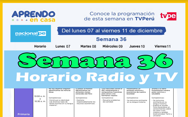 Semana 36 Programación de Radio y TV Aprendo en Casa del 07 al 11 de diciembre