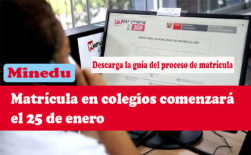 Matrícula en colegios comenzará el 25 de enero