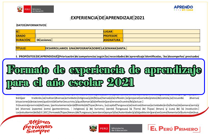 Formato de experiencia de aprendizaje para el año escolar 2021