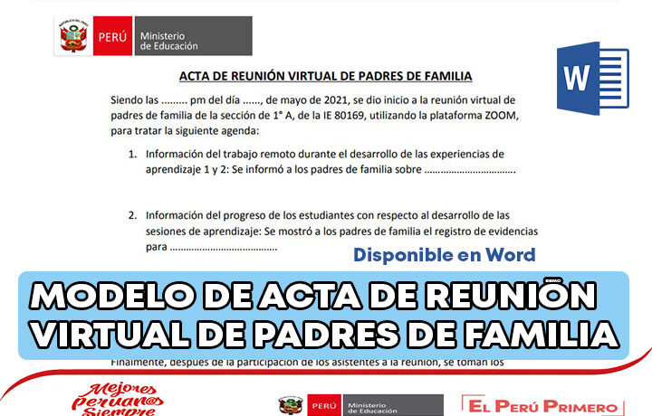 MODELO DE ACTA DE REUNIÓN VIRTUAL DE PADRES DE FAMILIA