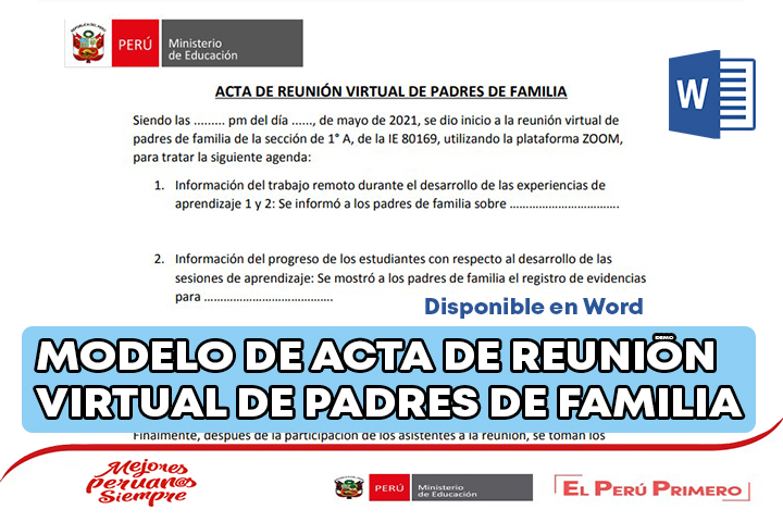 MODELO DE ACTA DE REUNIÓN VIRTUAL DE PADRES DE FAMILIA - Tus Materiales