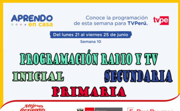 Programación de Radio y TV Semana 10 – Aprendo en casa del 21 al 25 de Junio