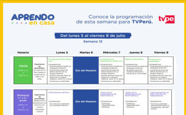 Programación de Radio y TV Semana 12 – Aprendo en casa del 05 al 09 de Julio