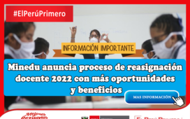 Minedu anuncia proceso de reasignación docente 2022 con más oportunidades y beneficios