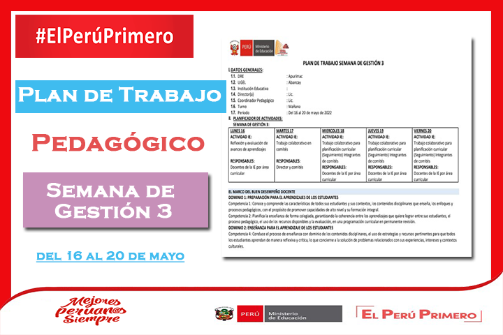 Plan de Trabajo Pedagógico – Semana de Gestión 3 del 16 al 20 de mayo del 2022 [Referencial]